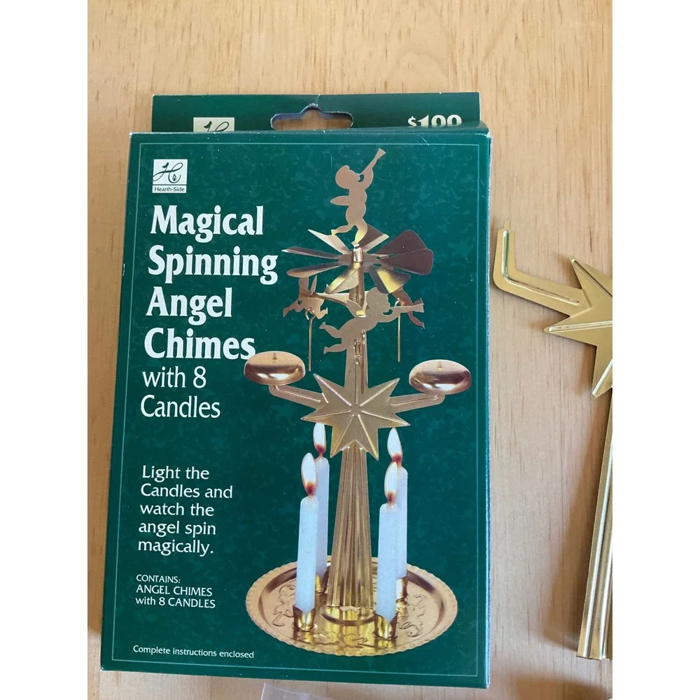 Hearth-Side Magical Spinning Angel Chimes Brass Christmas Carousel 8 Candles